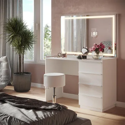 Zdjęcie produktu dla Stół do toalety Vicco Viktoria Biały 110 cm z lustrem LED i stołkiem, Model 59332