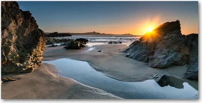 Produktbild von Tulup Glas-Bild -140x70- Wandkunst Dekorative Wand für Küche & Wohnzimmer - Landschaften - Felsen am Strand - Gelb