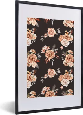 Produktbild von MuchoWow® Gerahmtes Poster Rosen - Blätter - Schwarz 40x60 cm - Poster mit Schwarzem Bilderrahmen Wandposter Rahmen Foto Bilder - Poster in Rahmen