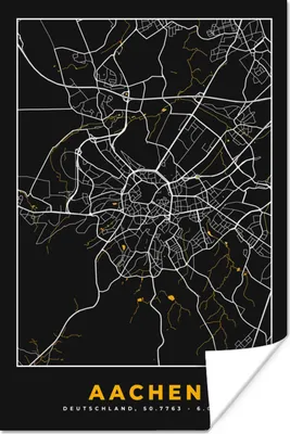 Produktbild von MuchoWow® Poster Aachen - Gold - Stadtplan - Karte - Deutschland 120x180 cm - Kunstposter