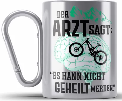 Produktbild von Trendation - Mountainbike Geschenke für Männer Edelstahl Tasse Karabiner Geschenk Mountainbike-Fahrer Geschenkideen (Silber)