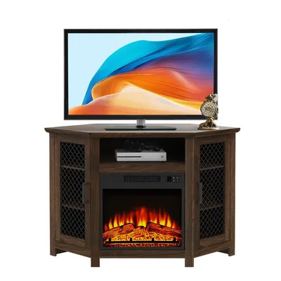 Produktbild von Parrot Uncle TV-Schrank für Fernseher bis 55 Zoll, MDF, Braun, mit 18" Elektrokamin, eignet sich für Eckaufstellung, 114x 56x 76 cm, 45 kg Tragkraft