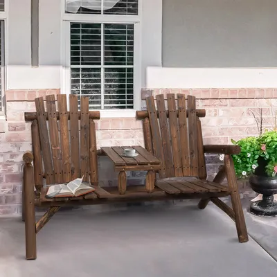 Produktbild von Gartenbank mit Tisch 2-Sitzer Lounge, Sitzgruppe Mitteltisch, massives Tannenholz, Braun | 157 x 88 x 103 cm | bis 150 kg | wetterfest
