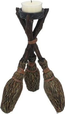 Produktbild von Teelichthalter im Besenstiel Design 21 cm für Hexen und Rituale Polyresin