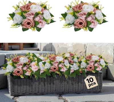 Immagine prodotto di VEVOR fiori artificiali, 10 pezzi, 240x240x120 mm, palline di fiori artificiali, composizioni di rose artificiali per centrotavola di matrimonio, decorazioni per la casa, decorazioni per la tavola, feste, celebrazioni, rose rosa e bianche