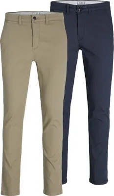 Image de Jack & Jones 12180705, pantalon chino, adulte, beige, bleu, coton, Élasthanne, ne pas blanchir, séchage naturel