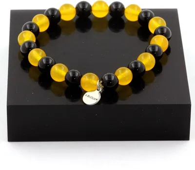 Immagine prodotto di Bracciale perle di agata gialla + agata nera 8 mm