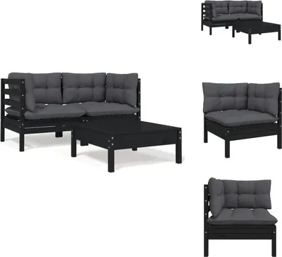 Produktbild von vidaXL 3-tlg. Garten-Lounge-Set mit Kissen Schwarz Kiefer Massivholz -  Gartensofaelemente