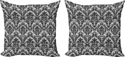 Zdjęcie produktu dla ABAKUHAUS Zestaw poszewek na poduszki w stylu barokowym (2 sztuki), wzór koronki w stylu vintage, antyczne motywy wiktoriańskie, wpływy renesansu, 45 x 45 cm, czarno-biały