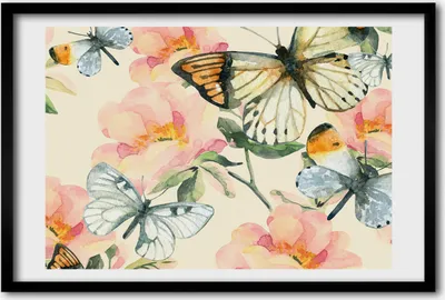 Produktbild von Bild 60x40 MDF-Rahmen, Wandkunst Schmetterlinge und Blumen