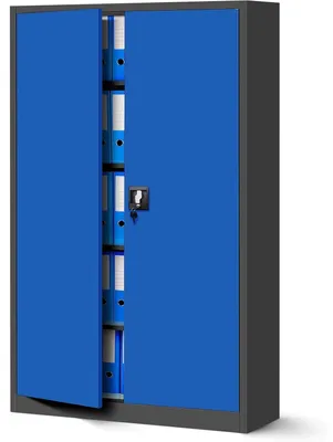 Zdjęcie produktu dla Szafka warsztatowa Szafka biurowa - Metalowa - 2 drzwi - 185 x 115 x 40 cm - Antracytowo-niebieska - Z zamkiem