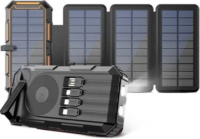 Produktbild von Siltcon® Solar Powerbank 20000 mAh – 4 Solarpanels, Kurbel, 22,5W, Taschenlampe