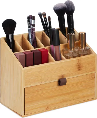 Obrázek produktu pro Relaxdays Kosmetický organizér, organizér na make-up se zásuvkou, držák na štětce, bambus, VxŠxH: 19 x 25,5 x 12,5 cm, přírodní