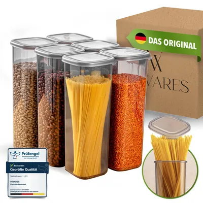Obrázek produktu pro Viwares sklenice s víčkem vzduchotěsné, sada 6 nádob na skladování bez BPA, sklenice na skladování müsli, praktický kuchyňský organizér, nádoby na skladování potravin, nádoby na skladování potravin