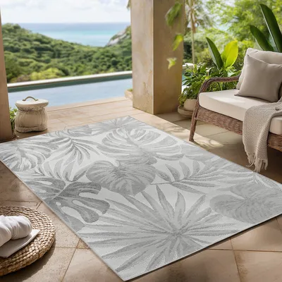 Produktbild von Outdoor Teppich wetterfest, Balkon, Terrasse, Garten, Wohnzimmer und Esszimmer, Skandinavisches Boho-Design, Größe: 280 x 370 cm, Farbe: Grau-2