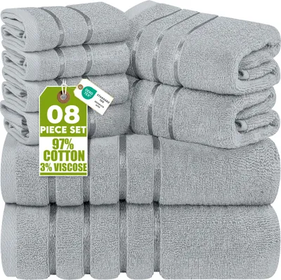 Produktbild von Utopia Towels - 8er-Pack Handtuch-Set mit Aufhängeschlaufe aus 97% Baumwolle, saugfähig und schnell trocknend 2 Badetücher, 2 Handtücher, 4 Waschlappen (Kühl Grau)