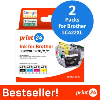 Productafbeelding van NIEUW: print24 Inktcartridges voor Brother LC422XL, multipack (BK/C/M/Y), 2 stuks
