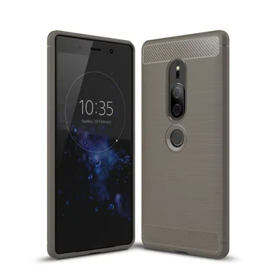 Productafbeelding van Sony Xperia XZ2 Premium hoesje, siliconen, grijs, carbonlook, TPU telefoonhoesje, bumper, artikelnummer 211789