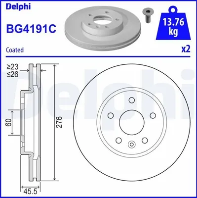 Produktbild von 2x DELPHI Bremsscheibe BG4191C für OPEL Astra J Sports Tourer (P10) ASTRA J