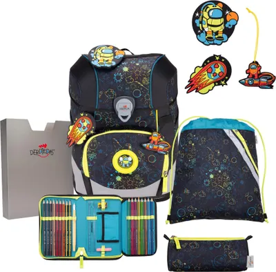 Produktbild von DerDieDas ErgoFlex Tiny Exklusiv LED Schulranzenset 5-teilig Crazy schwarz