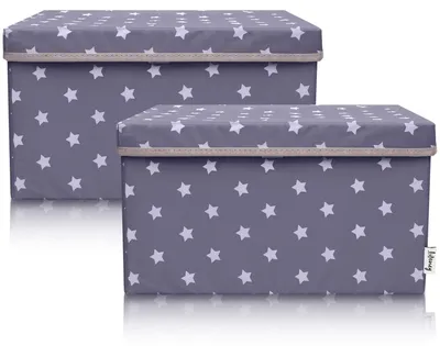 Produktbild von Lifeney 2-Set Aufbewahrungsbox Kinder (37x25x21cm) I Aufbewahrungskorb für Kinderzimmer und Wohnbereich I Kinder Aufbewahrungskiste (Dunkelgrau Stern)