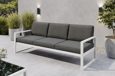 Produktbild von Margaret Hadas24 Gartensofa 3 Sitzer Outdoor Madera Lounge Couch Terrasse wetterfest Balkonmöbel Sitzbank mit Lehne, Gartenmöbel weiß, dunkelgrau