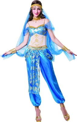 Produktbild von Bristol Novelty Damen Haremstänzerinnen-Kostüm BN1485 (Einheitsgröße) (Blau/Weiß/Gold)