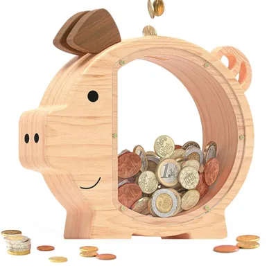 Produktbild von Personalisierte Sparschwein – Holz-Sparschwein – Sparschwein für Erwachsene – Sparschwein für Kinder – Dekorative Sparschale – Abmessungen: 25 x 22,5 x 4 cm