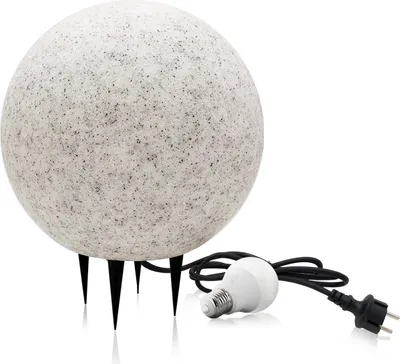 Produktbild von Stein Kugelleuchten Außen 28 cm Wasserdicht und Winterfest IP65 Gartenlampe Aussen, IP65 Kabel 2m Garten Deko, Gartenleuchten mit Strom + LED-Glühbirne GS 7W E27 4000K