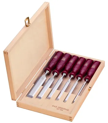 Image de Jeu de ciseaux à bois Kirschen Largeur 6 10 12 16 20 26 mm avec manche plastique rouge Coffret en bois - 1103000