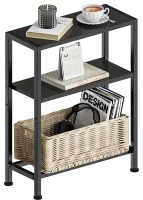 Produktbild von Nachttisch Beistelltisch Nachtkonsole - Schmal - 3 Ablagefächer - 18 x 43 x 56,5 cm - Schwarz