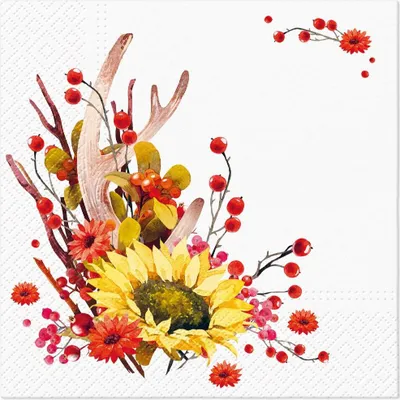 Produktbild von 20 Servietten Harvest Season - Sonnenblume an Herbstgesteck 33x33cm