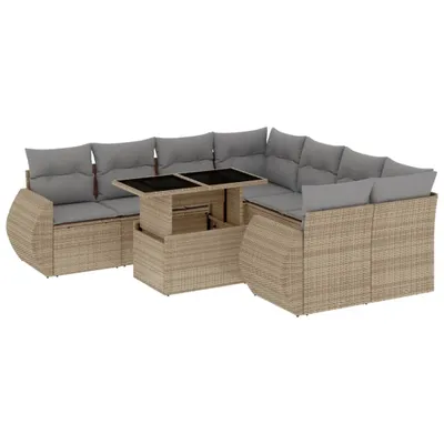 Imagen del producto de vidaXL Juego de sofá de jardín de 9 piezas con cojines, color beige, de ratán sintético