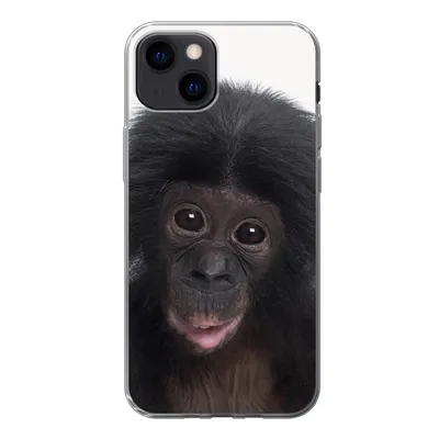Produktbild von MuchoWow® Handyhülle Schutzhülle Hülle für iPhone 13 mini Affe - Schimpanse - Porträt - Kinder - Jungen - Mädchen Silikon Softcase Handy Hülle - Softcase