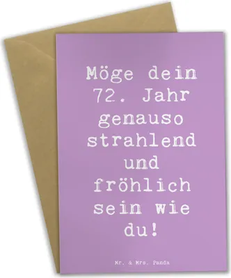Produktbild von Mr. & Mrs. Panda Klappkarte Spruch 72. Geburtstag Freude Glanz - Lavendeltraum - Geschenk, Grußkarten, Alter, Lebensjahr, hochzeitskarten, glückwunschkarten, Erinnerungen