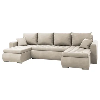 Zdjęcie produktu dla Narożnik Luis, narożnik U -kształt, sofa, kanapa, z funkcją spania, pojemnik na pościel, dekoracyjne pikowanie, meble tapicerowane, Riviera 21, beżowy