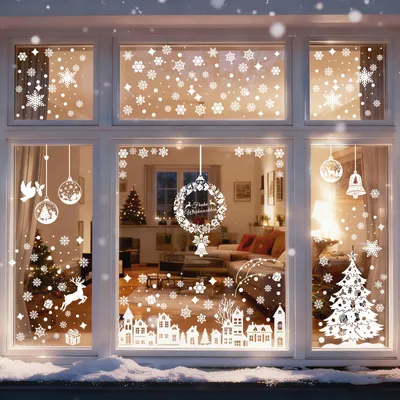 Produktbild von Salcar Fensterbild Weihnachten Selbstklebend Fensteraufkleber Wiederverwendbar Weihnachtsdeko Schneeflocken Winter Deko