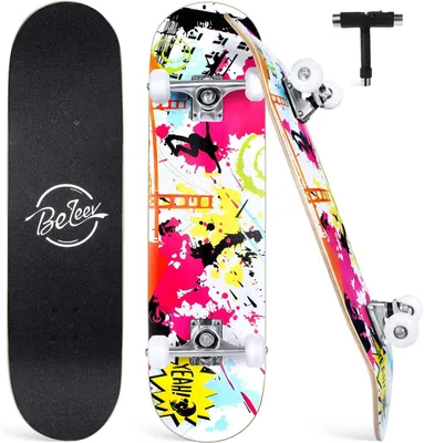 Produktbild von BELEEV Skateboard 31x8 Zoll Komplette Cruiser für Kinder Jugendliche Erwachsene, 7-Lagiger Kanadischer Ahorn Double Kick Deck Concave mit All-in-one