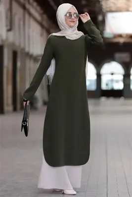 Produktbild von Abendkleid Zweiteilges Outfit Tunika & Hose Lang Hijab Grün 46 Tesettür S-946