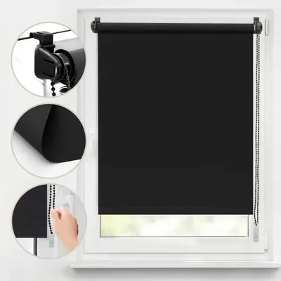 Obrázek produktu pro Zatemňovací roleta - Montáž bez vrtání - Dvouvrstvá - 100% polyester - Okenní roleta 130x150 cm - Černá