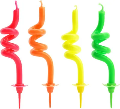 Obrázek produktu pro Svíčky na dort 8cm 4kusy kroucené barevné