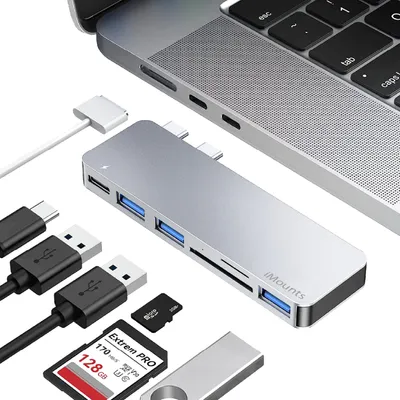 Produktbild von iMounts Macbook Air/Pro USB-C Hub mit HDMI, USB3.0, SD-Leser und Laden - Silber - Perfekt für Macbook-Benutzer - Silber