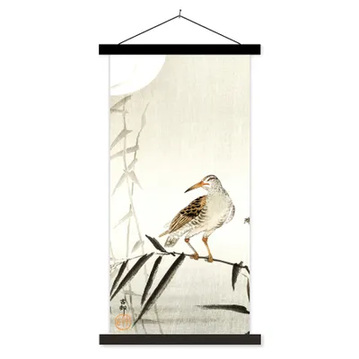 Produktbild von MuchoWow® Textilposter Vogel - Tiere - Zweig - Vintage 90x180 cm mit schwarzem Rahmen - Dekoration Wohnzimmer