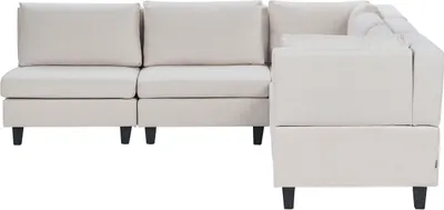 Zdjęcie produktu dla BELIANI Sofa narożna lewostronna modułowa jasnobeżowa tapicerowana 5 osobowa moduły z poduszkami oparciowymi nowoczesna kanapa