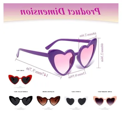 Produktbild von 6 Stück Herz Sonnenbrille, Vintage Herzbrille für Damen, Lustige Sonnenbrille in Herzform, Anti-UV400, für Party, Urlaub, Hochzeit, Karneval (6 Farben)