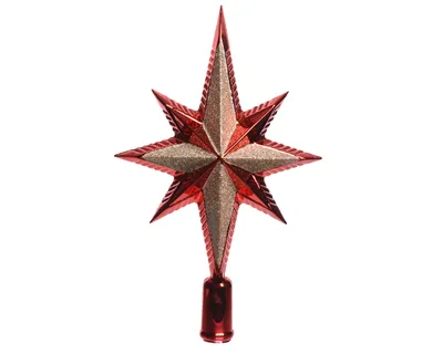 Produktbild von Christbaumspitze Stern 25cm Kunststoff, weihnachtsrot / hellgold