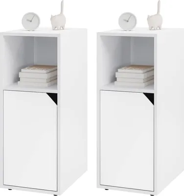 Produktbild von WOLTU Nachttisch schmal, Nachtschrank mit offenem Fach und Tür, Nachtkommode, Weiß