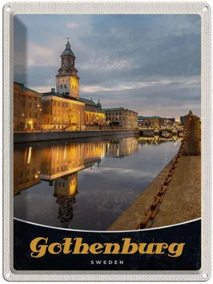 Immagine prodotto di vianmo Insegna di latta 40x30 cm Götheburg Schweden Abend Architektur