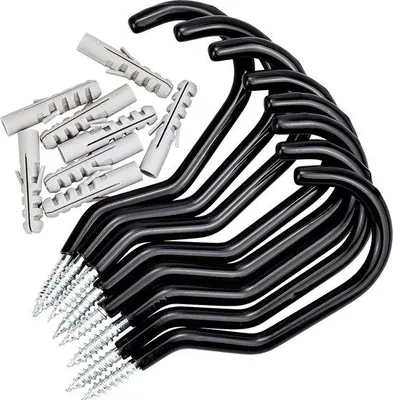Immagine prodotto di Set di 8 ganci per biciclette, ganci da soffitto, portata 7 kg, nero