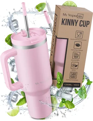 Thermobecher mit Strohhalm 1200 ml, Edelstahl, BPA-frei, rosa